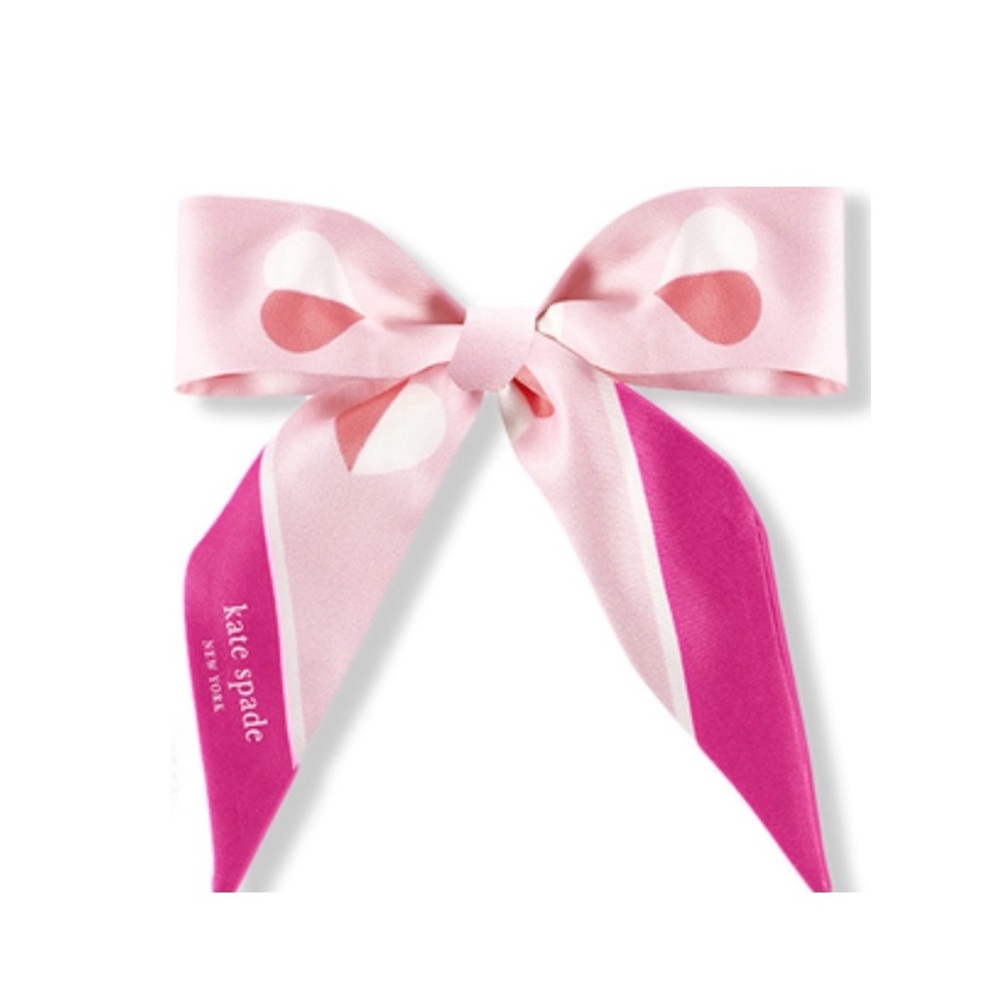 NEW Kate Spade Ribbon Bow Bag Hair Accessory Satin Silk Pink White Fuchsia